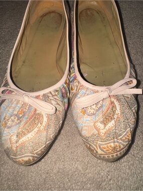 Stuart Weitzman Paisley Print Ballet Flats in Pale Pink Trim